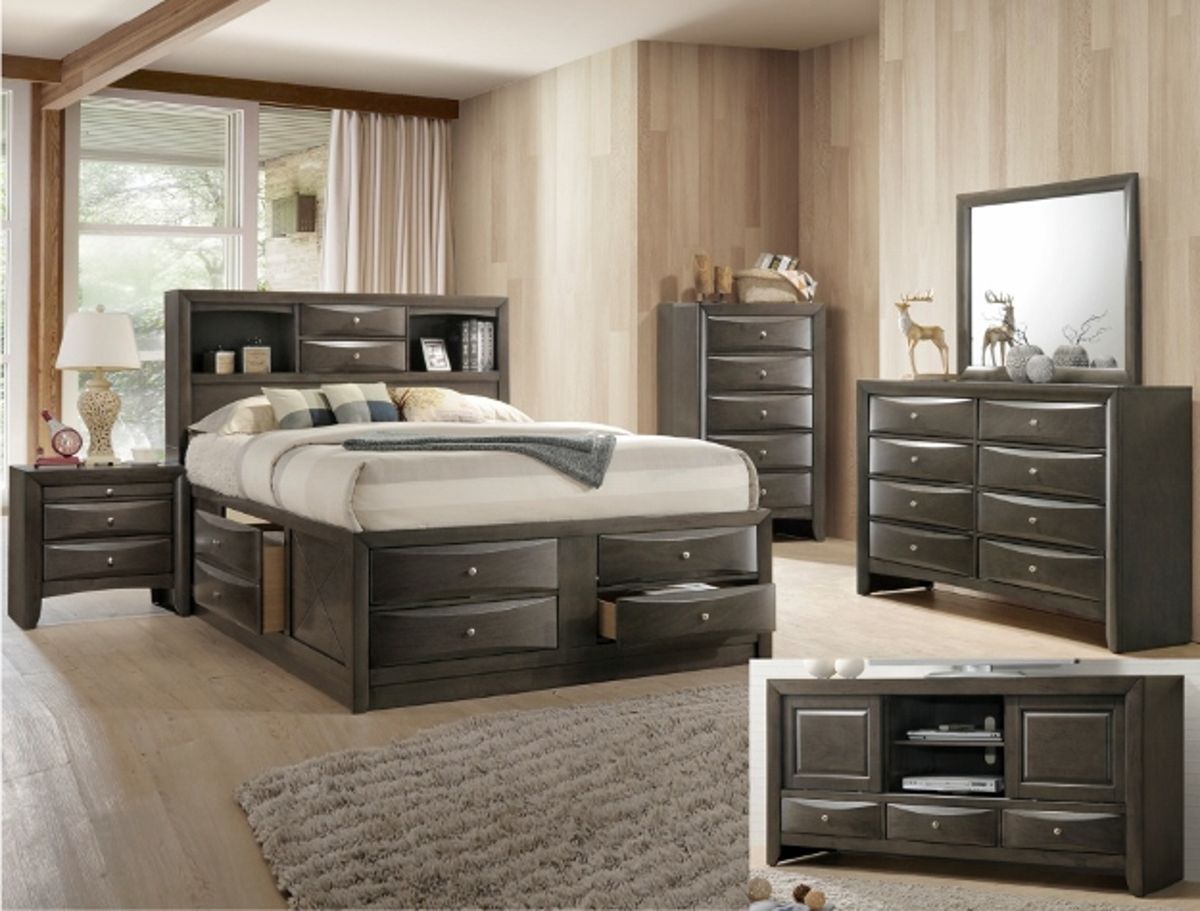 Crown Mark Emily Queen Captain's Storage Bed in Grey