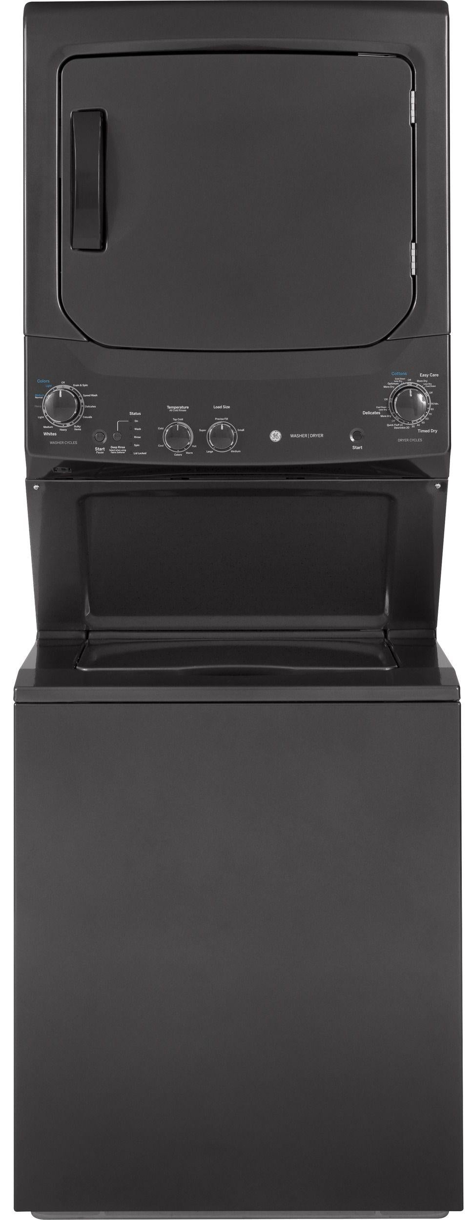 GE Unitized Spacemaker 3.8 Cu. Ft. Washer, 5.9 Cu. Ft. Dryer Diamond Gray Stack Laundry