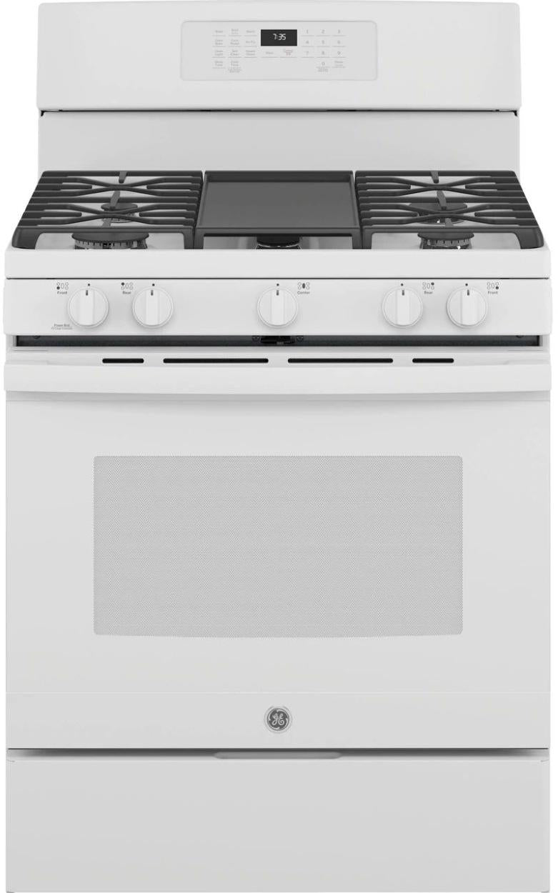 GE 30" White Free Standing Gas Convection Range image