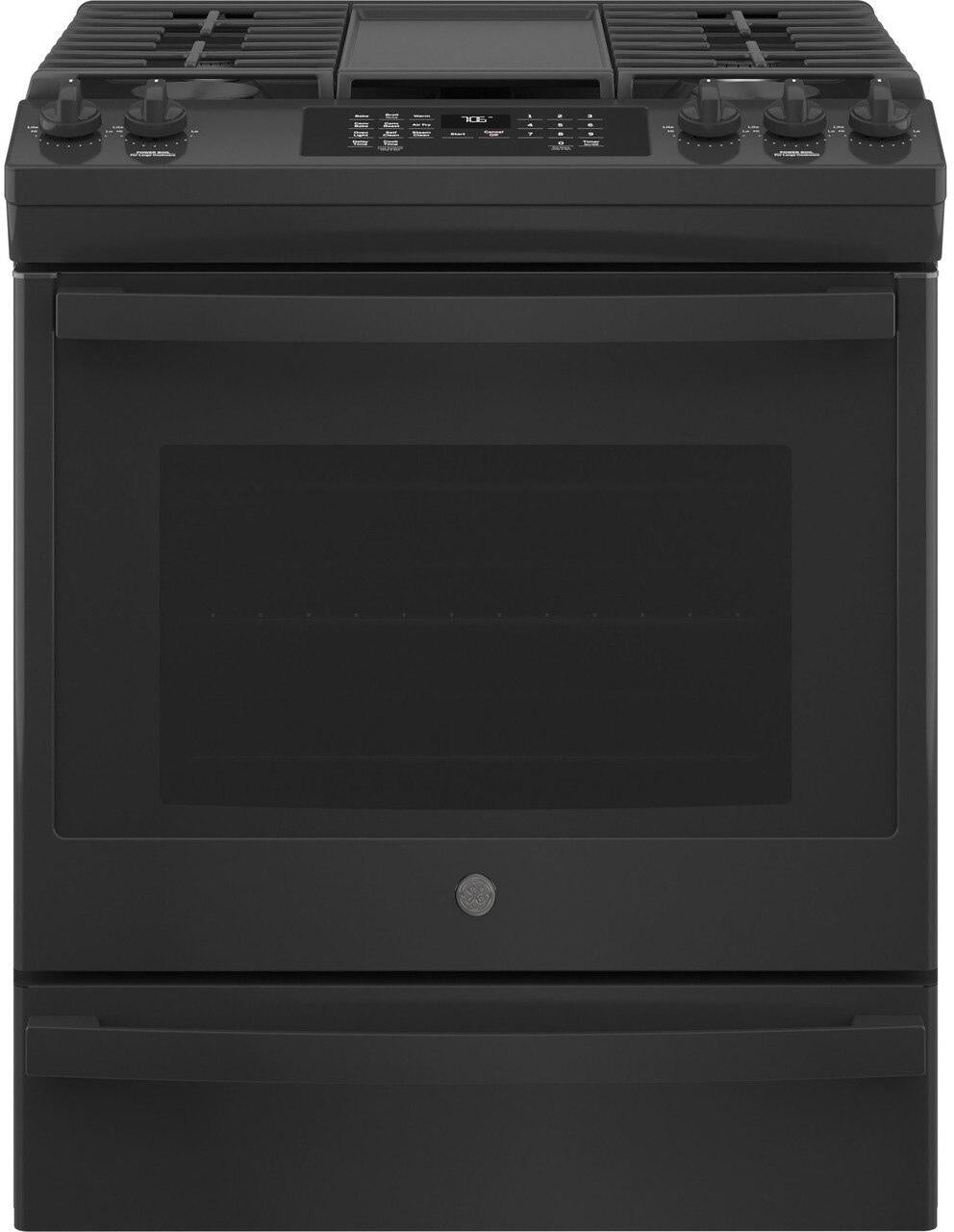 GE 30" Black on Black Slide In Convection Gas Range image