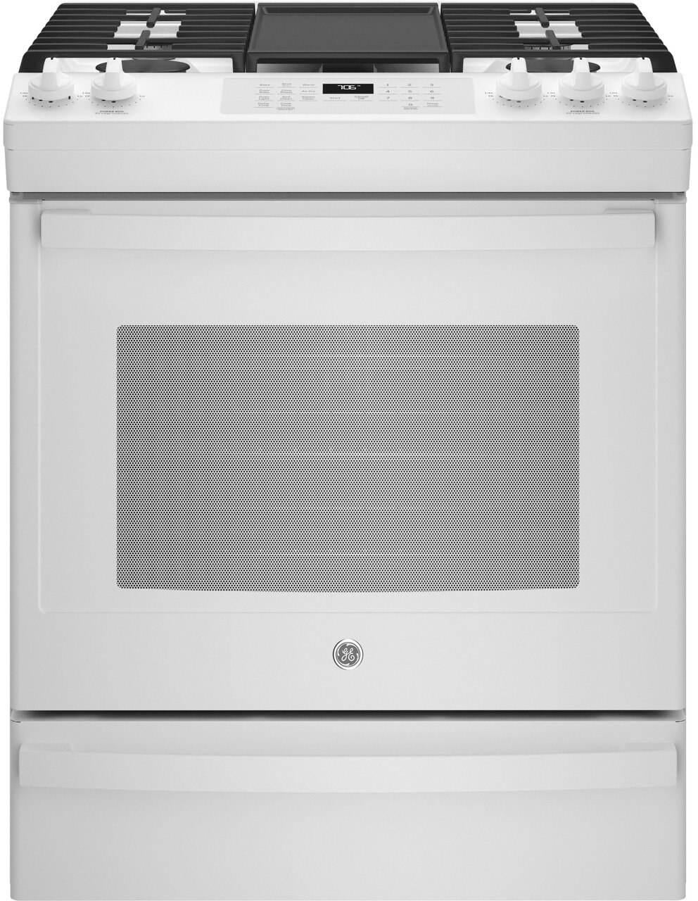 GE 30" White on White Slide In Convection Gas Range image