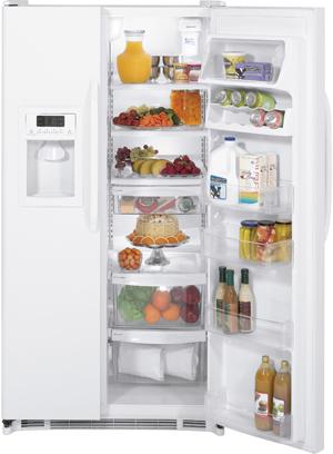 25.3 cu. ft. Side by Side Refrigerator with Adjustable Spill Proof Glass Shelves, Humidity-Controlled Crispers, External Ice/Water Dispenser and In-the-Door Can Rack: White image