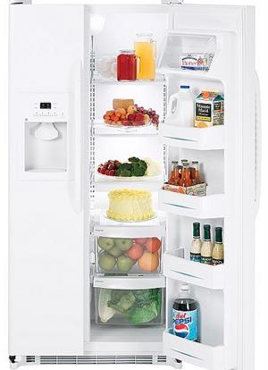 20.0 cu. ft. Side by Side Refrigerator with 3 Glass Shelves, Gallon Door Storage and External Water/Ice Dispenser & Temperature Controls: White image