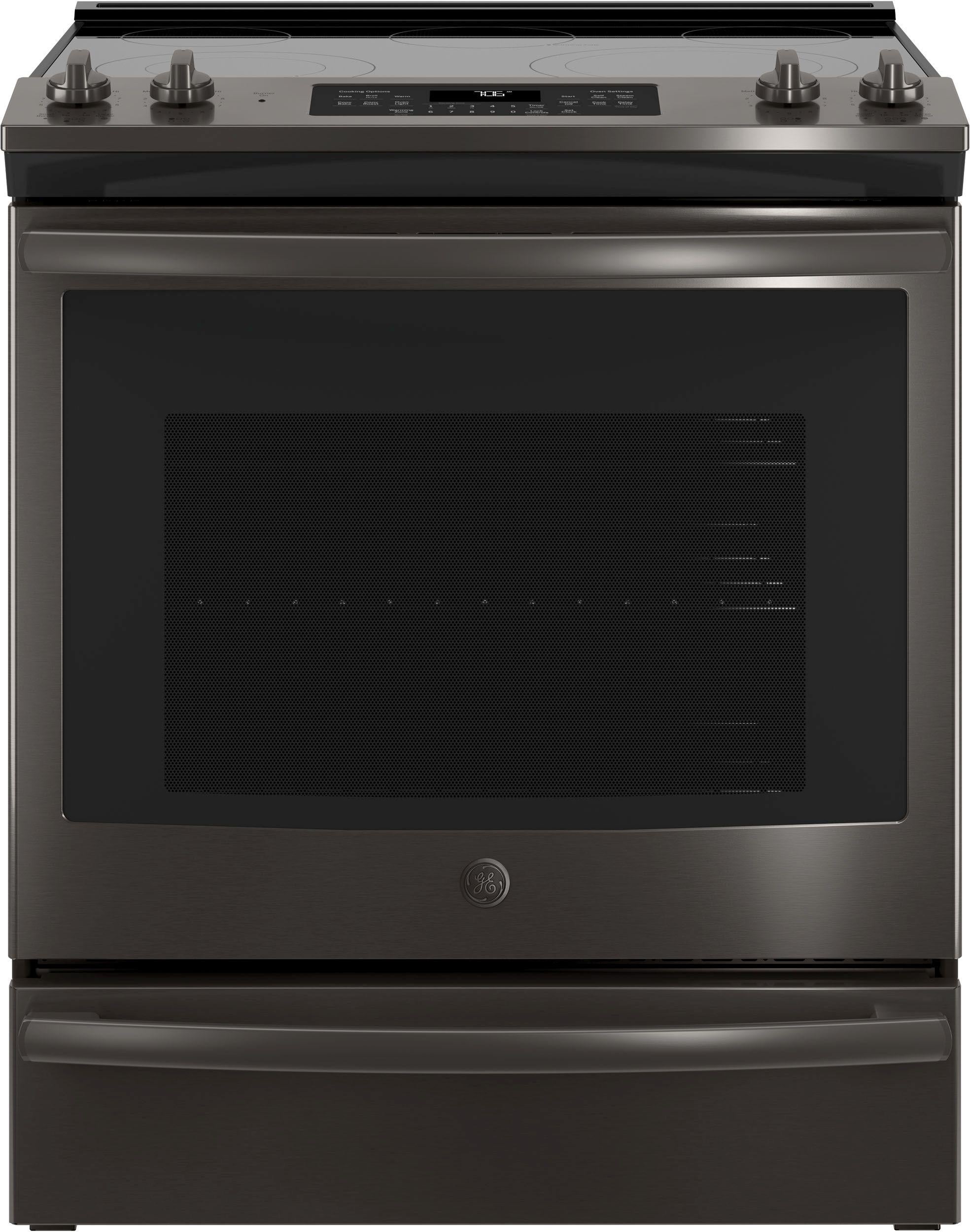 GE 30" Slide In Electric Convection Range-Black Stainless image