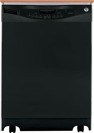 GE Full Console Portable Dishwasher with 4 Wash Cycles, 4 Wash Options, Electronic Controls, Nylon Racks, Candlelight Woodgrain Laminate Top and 57 dBA Sound Package: Black on Black image