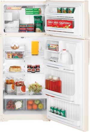 GE  18.2   Top-Freezer Refrigerator with 3 Glass Shelves, Gallon Door Storage, Upfront Temperature Controls and Automatic Icemaker: Bisque image