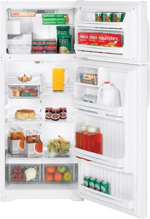 GE  18.2  cu. ft.  Top-Freezer Refrigerator with 3 Glass Shelves, Gallon Door Storage, Upfront Temperature Controls and Automatic Icemaker: White image