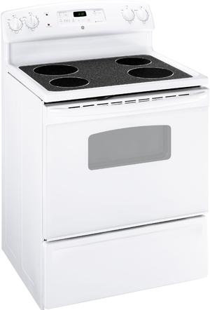 30" Electric Range with 4 Radiant Elements, 5.3 cu. ft. Self-Clean Oven, Dual Element Bake, QuickSet III Oven Controls and Storage Drawer: White with White Glass Door image