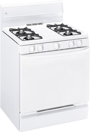 30" Gas Range with 4 Open Burners, Electronic/Pilot Ignition, 4.8 cu ft. Manual Clean Traditional Oven, Upfront Controls, Pilot Ignition, Broiler Drawer and ADA Compliant: White image