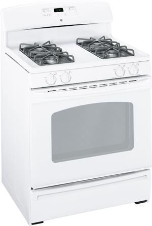 GE JGBS23DEMWW White 30" Freestanding Gas Range with 4 Sealed Elements, 4.8 cu. ft. Oven, Manual Clean and Broiler Drawer White image