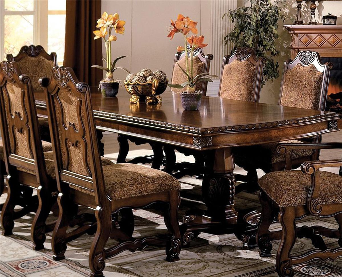 Crown Mark Neo Renaissance Double Pedestal Dining Table in Warm Brown 2400TL