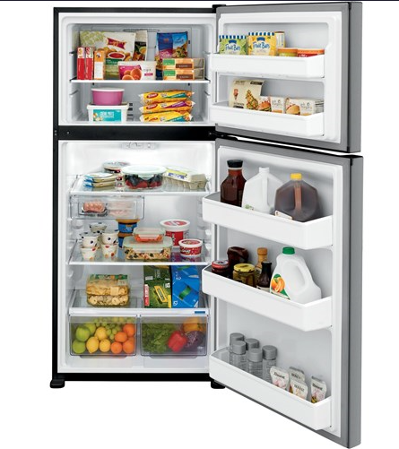 Frigidaire 18.3 CF Top Mount Refrigerator Glass Shelves ADA OPT-ICEMAKER - Stainless