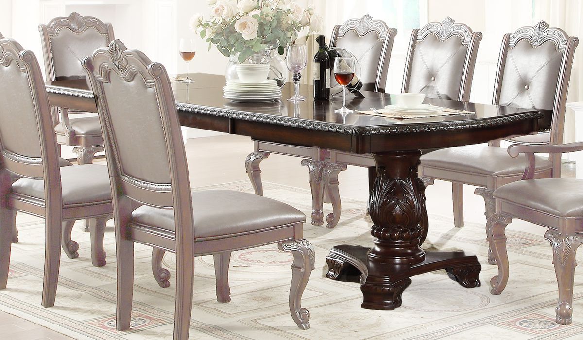 Crown Mark Kiera Double Pedestal Dining Table in Rich Brown 2150T-44108TL